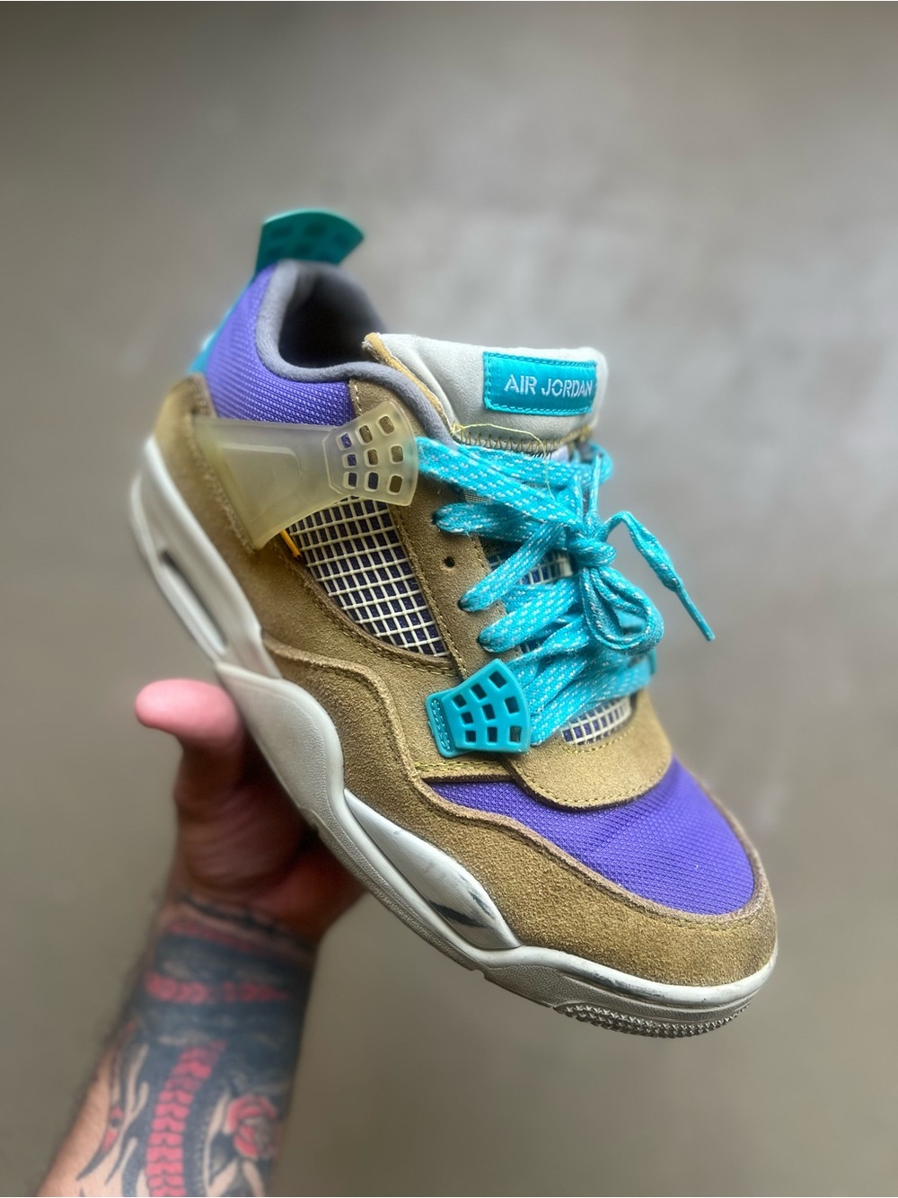 Air Jordan 4 x Union LA Desert Moss Shoes Size 10.5 Turquoise Dark Iris